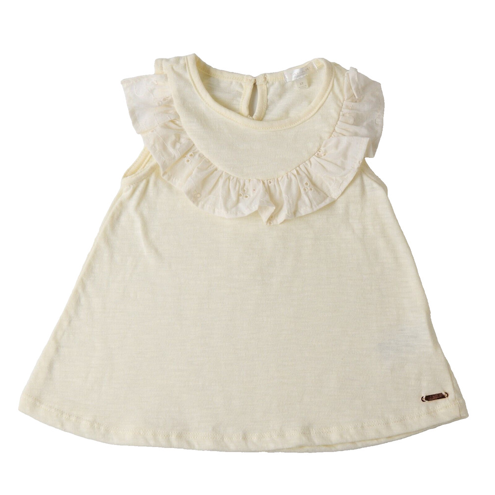 Tahari Top Girl 3T Light Yellow Cotton Round Neck Ruffled Sleeveless Pullover